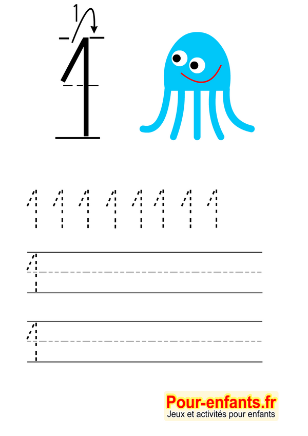Ecrire les chiffres en maternelle Apprendre écriture chiffre 1 un cahier  de fiches d activites gratuit maternelles cp