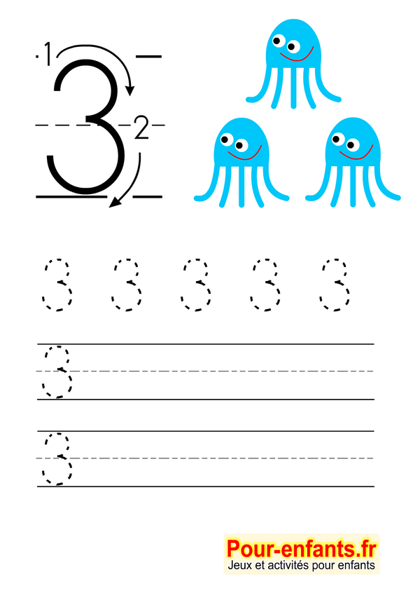 IMPRIMER Ecrire les chiffres en maternelle Apprendre écriture chiffre 3  cahier de fiches d activites gratuit maternelles cp