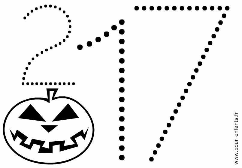 Halloween 2017 date a imprimer avec dessin en pointillés. Classes de maternelle.
