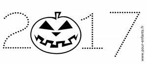 Halloween 2017 date a imprimer avec dessin en pointillés. Enfants de maternelle.