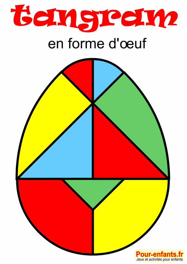 tangram oeuf de Pâques à imprimer en couleur. Pour enfants.