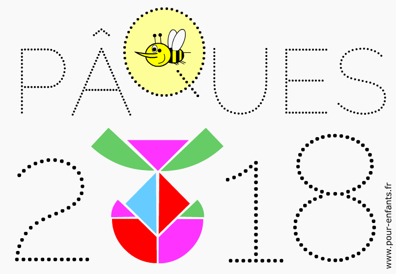 paques 2018 date imprimer coloriage de mots en pointilles dessin de tangram en forme d'oeuf de Pâques