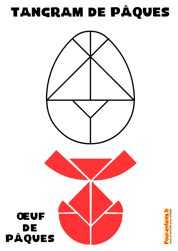 Modèle de tangram à imprimer en forme d'oeuf de paques enfants de maternelle classes élémentaires