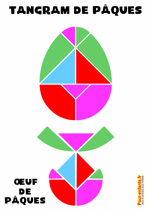jeu de tangram d'oeuf de Pâques à imprimer fiche maternelles élémentaire gratuit ps moyens grands