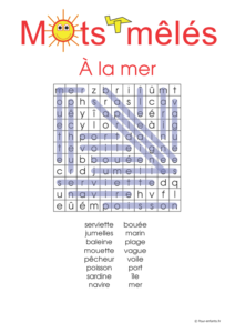 Mots cachés vacances à la mer. Solution.