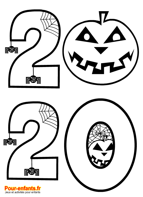 Halloween 2020 à imprimer. Dessin pour coloriage sur la date.