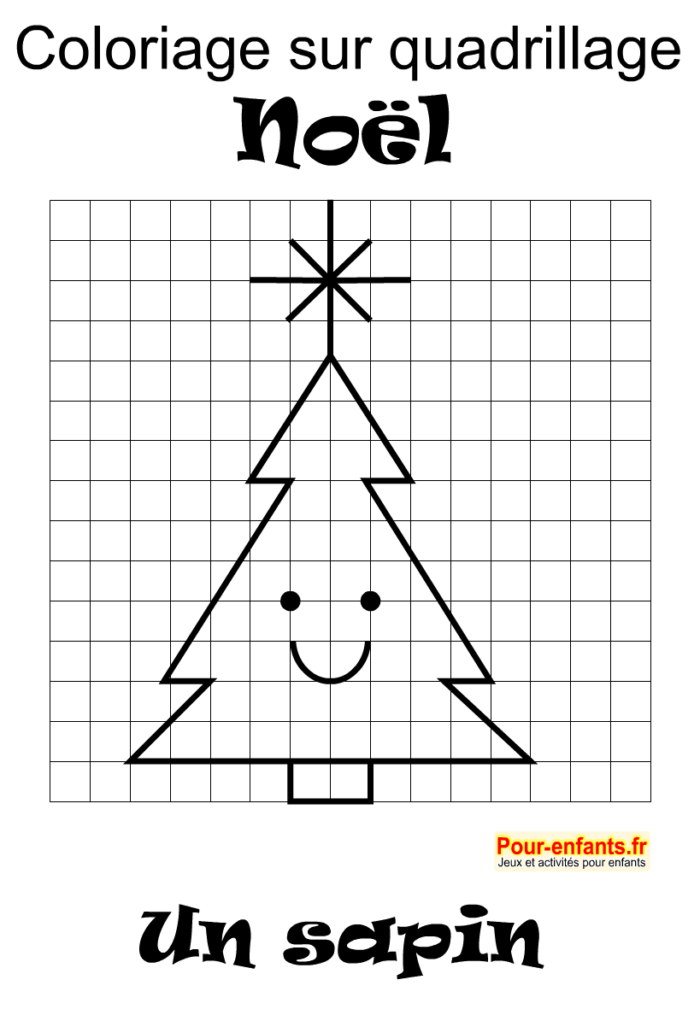 Coloriage sur quadrillage facile. Un sapin de Noël. avec étoile.