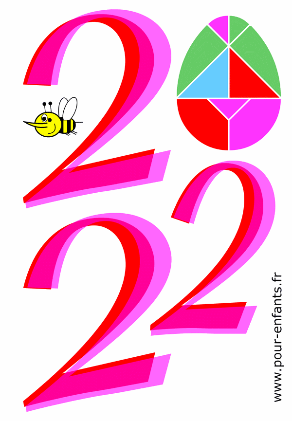 Pâques 2022 en chiffres de grande taille à imprimer dessins abeille tangram oeuf