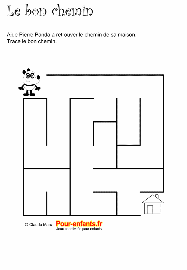 labyrinthe enfants facile à imprimer Dessin de panda