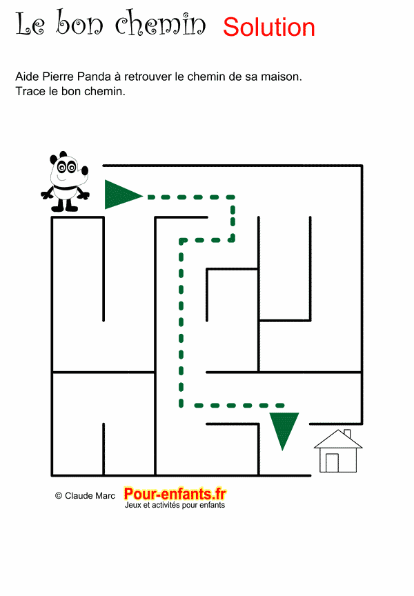 labyrinthe enfants facile à imprimer Dessin de panda Solution