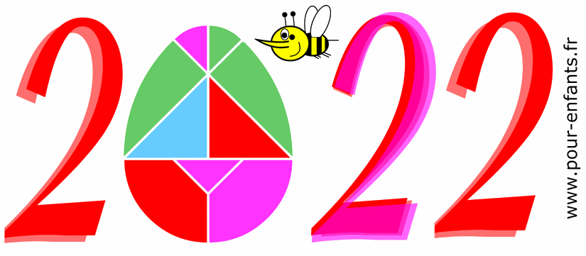 PAQUES 2022 à imprimer chiffres de grande taille dessins abeille tangram oeuf