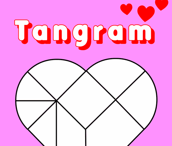 Tangram de coeur à imprimer. Coloriage enfants. Activités en classes de maternelle et élémentaire.