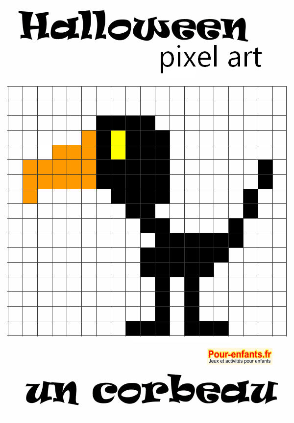Pixel art Halloween corbeau dessin à reproduire