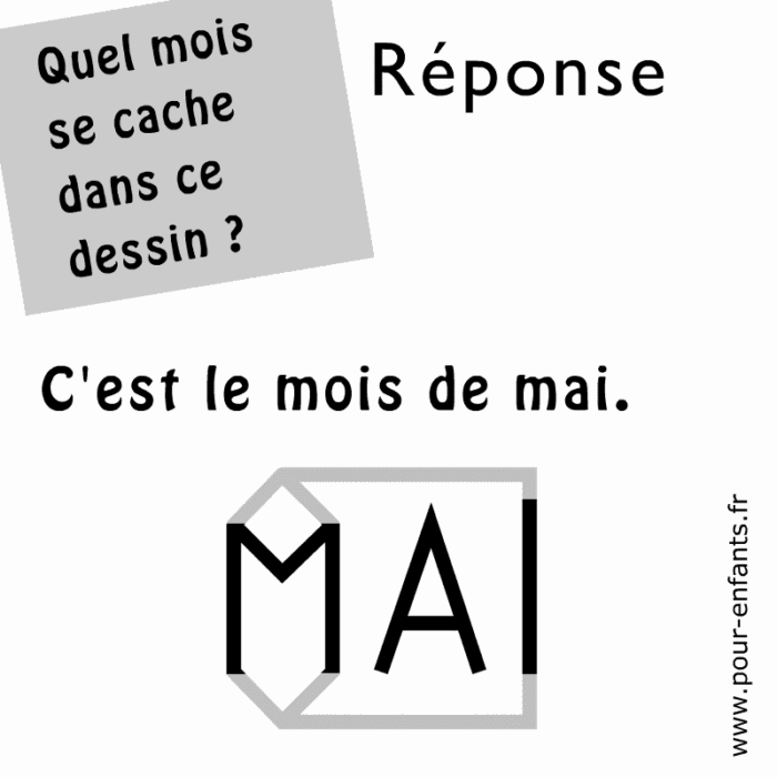 Devinette de mot avec réponse. Mai. Pour adultes enfants. A imprimer.