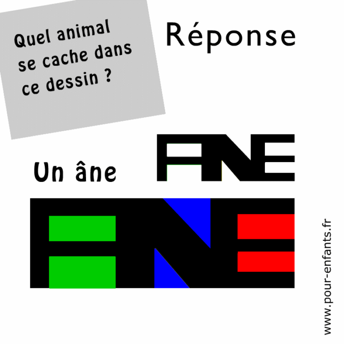 Devinette de mot avec réponse - âne. A imprimer. Pour adultes et enfants. Nom d'animal.