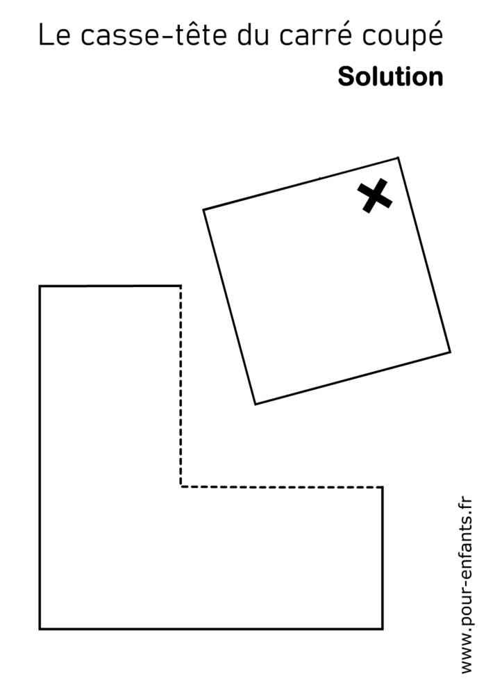 Solution du casse-tête du carré coupé à imprimer pour enfants dessin
