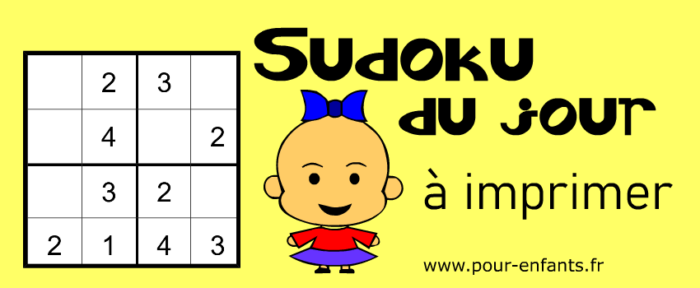 Sudoku du jour pour enfants à imprimer faciles gratuits