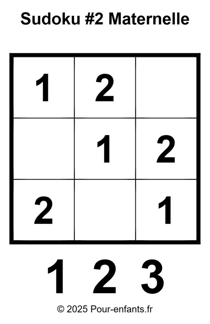 Sudoku facile grande section cp enfants de maternelle à imprimable.