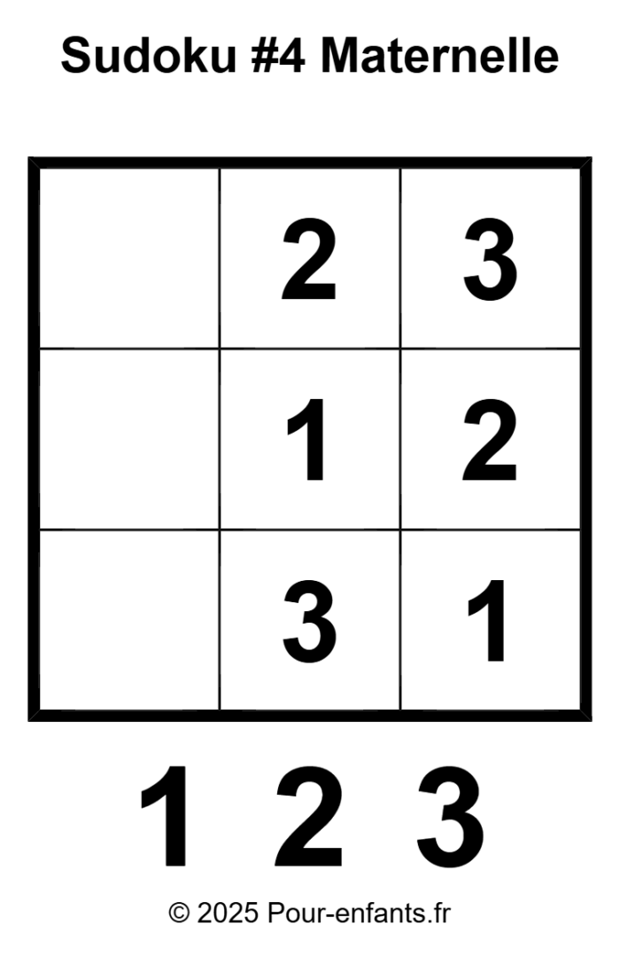 Sudoku pour enfants très facile gratuit à imprimer 3 x 3