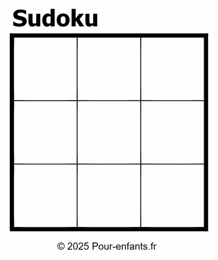 Grille de sudoku vide à imprimer. Maternelle et cp. Enfants de 6 ans. 7 ans.