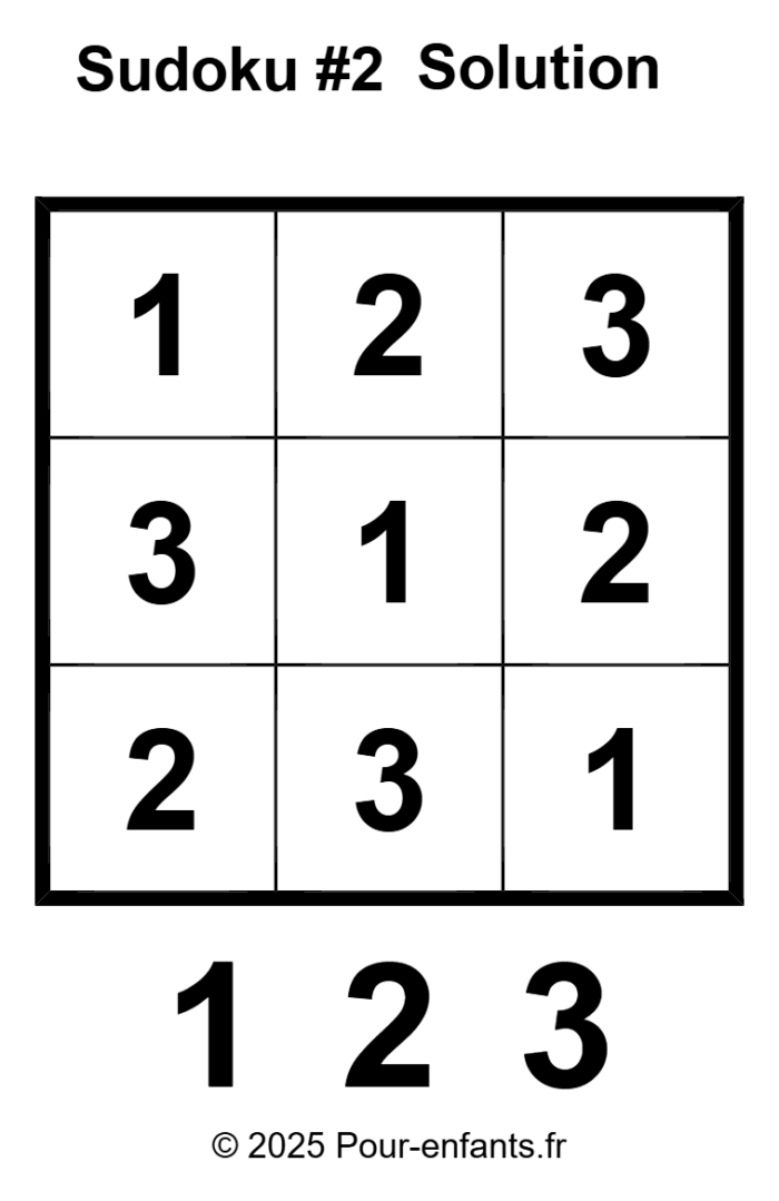 Sudoku enfants très facile maternelle GS à imprimer. Solution.