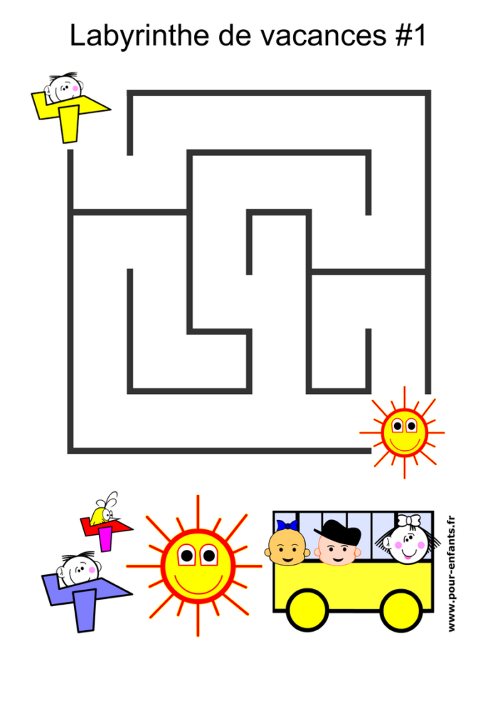 Jeu de vacances. Fiche de labyrinthe à imprimer. Très facile, pour enfants.