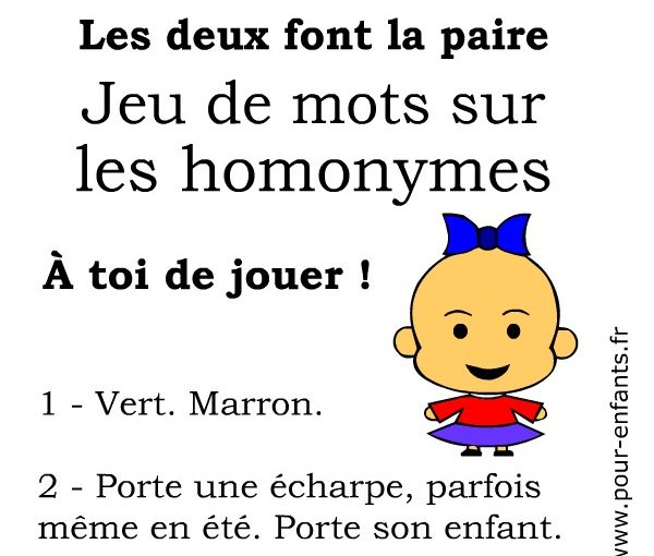 Jeux sur les homonymes à imprimer pour enfants