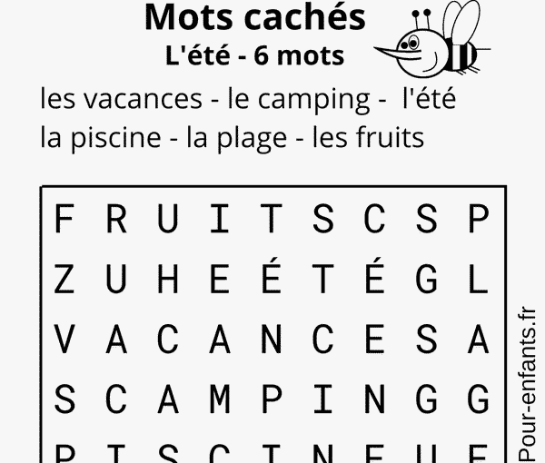 Mots cachés été pour enfants à imprimer