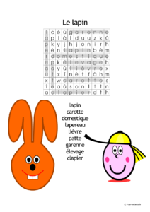 Mots cachés lapin à imprimer. Solution.