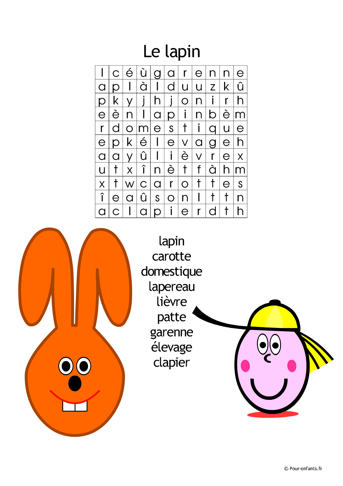 Mots cachés lapin à imprimer