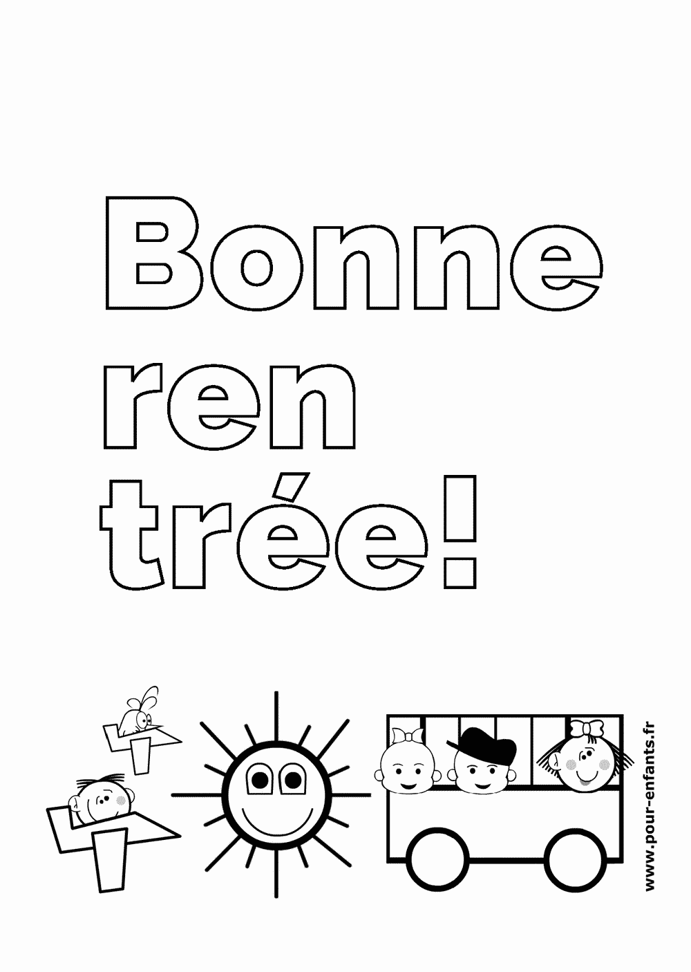 Coloriage Bonne rentrée en grandes lettres avec personnages