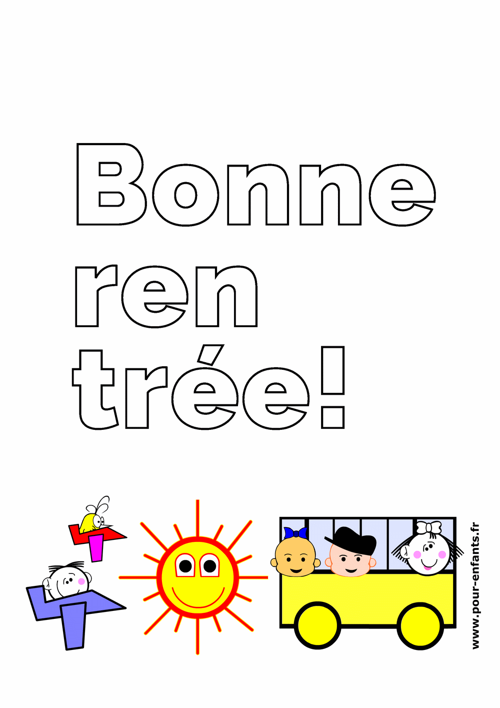 Coloriage Bonne rentrée en grandes lettres avec personnages en couleurs
