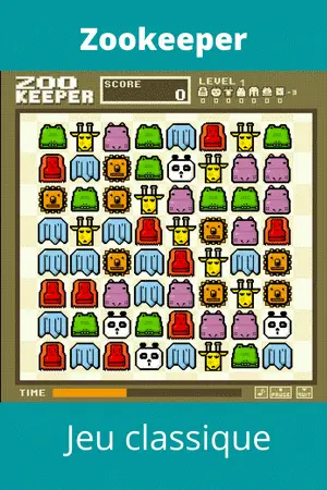 Jeu rétro Zookeeper avec animaux à aligner