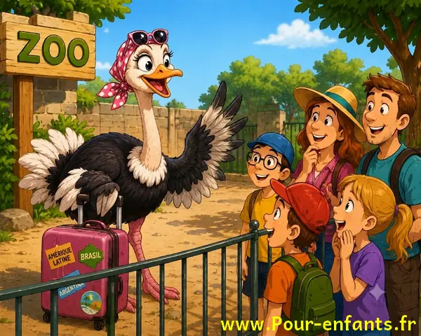 Autruche parlant aux visiteurs du zoo